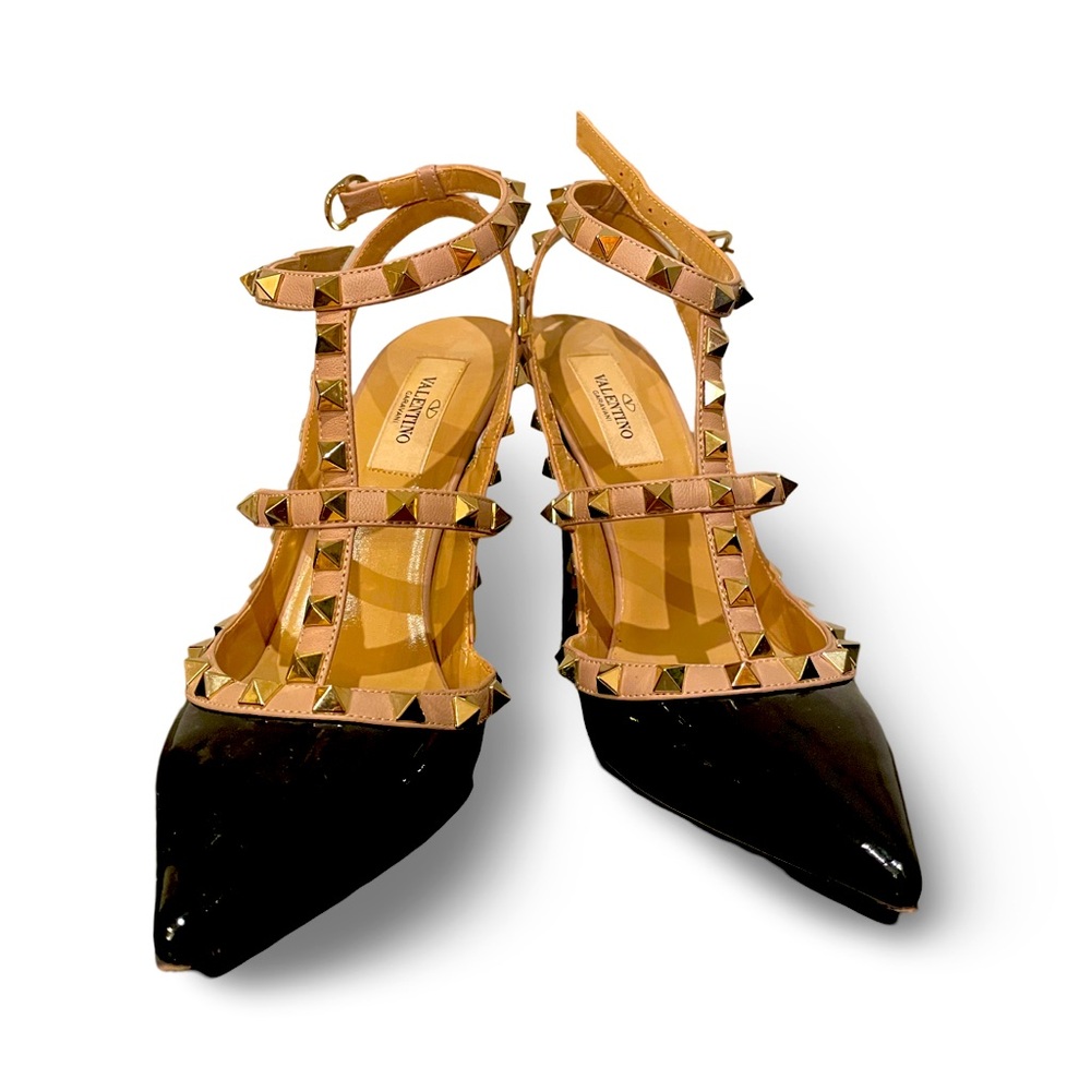 Valentino Garavani studded ankle strap black and tan. Size 38. Worn once.